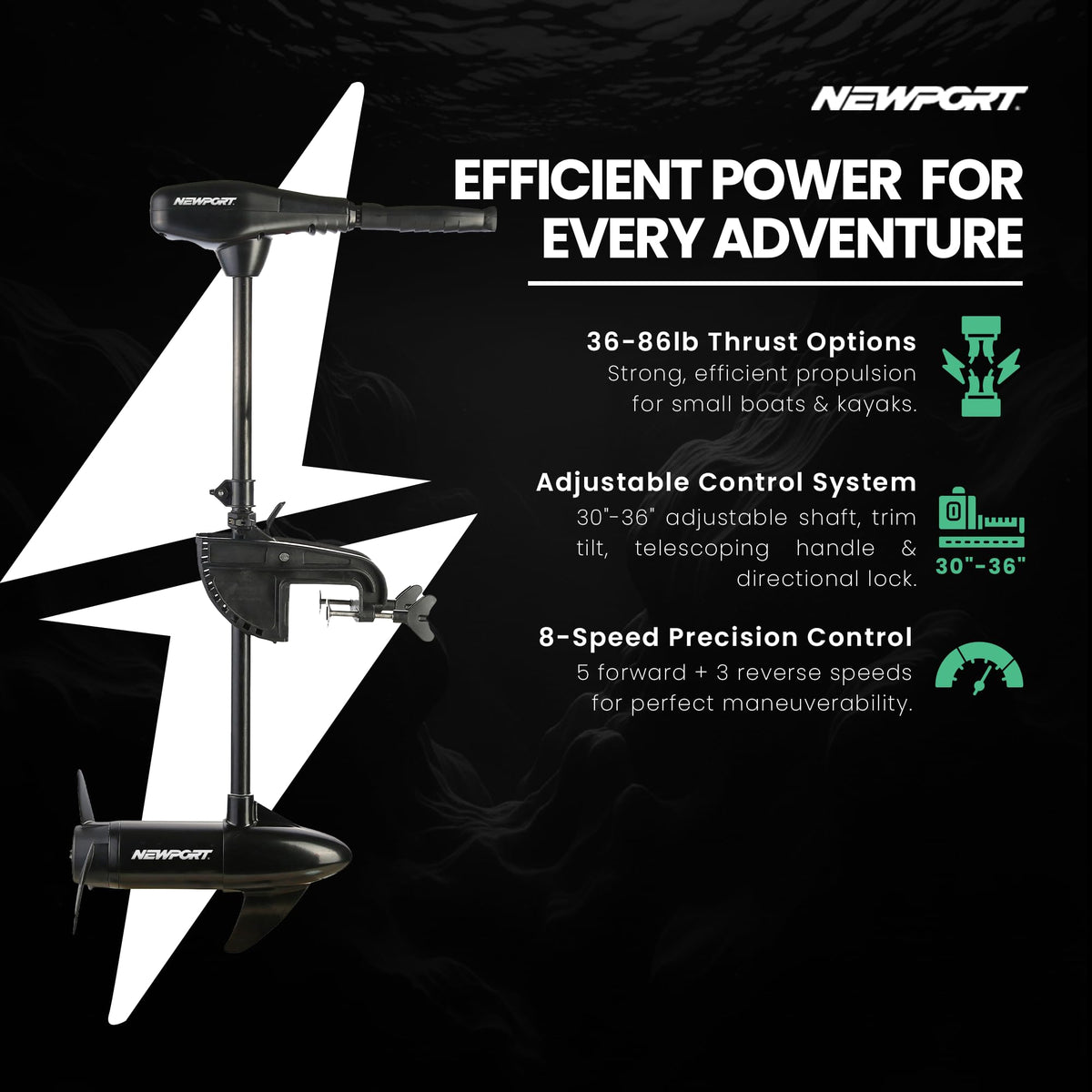Newport Vessels NV-Series 46lb Thrust Saltwater Transom Mounted Trolling Electric Trolling Motor w/ LED Battery Indicator & 30" Shaft 🍁 All In One Marketplace Canada