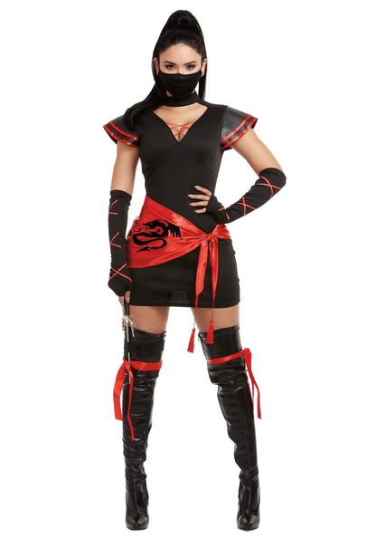 Dreamgirl Adult Womens Sexy Ninja Costume, Halloween Costume, Black/Red, Medium