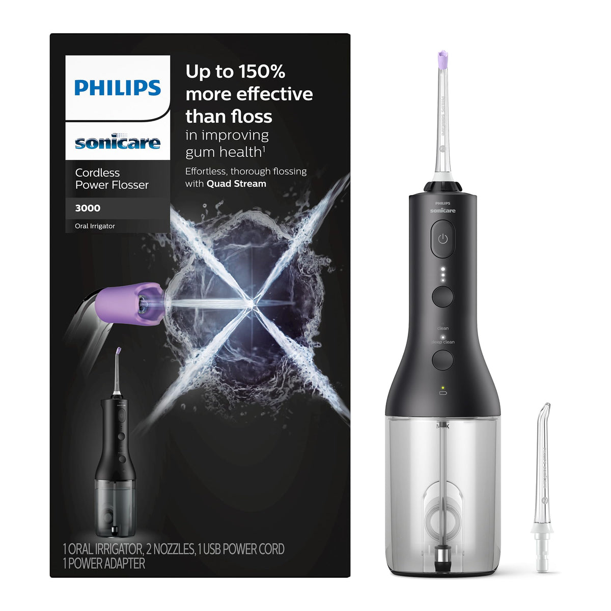 Philips Sonicare Power Flosser 3000 Cordless, Oral Irrigator Quad Stream technology and whisper quiet, Black, HX3826/23 🍁 All In One Marketplace Canada