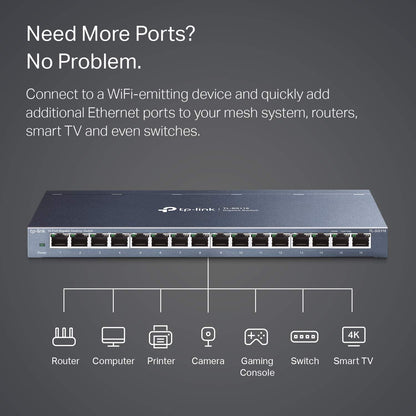 TP-Link 16 Port Gigabit Ethernet Network Switch, Desktop and Wall-Mount, Fanless, Sturdy Metal with Shielded Ports, Traffic Optimization, Unmanaged, Limited Lifetime Protection (TL-SG116) 🍁 All In One Marketplace Canada