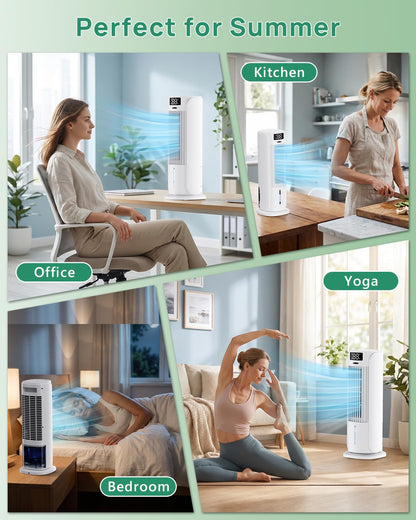 Portable Air Conditioner, 800ML Water Tank, 6 Speeds & 2 Cool Mist, 3 IN 1 Air Cooler, 90° Auto Oscillation, 12H Timer, 5M Remote Control, Quiet Cooling Tower Fan Air Conditioner for Room Office 🍁 All In One Marketplace Canada
