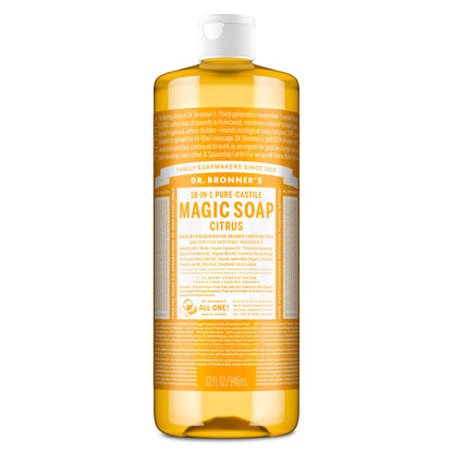 Dr. Bronner’s - Pure-Castile Liquid Soap (Citrus, 946 mL) - Made with Organic Oils, 18-in-1 Uses: Face, Body, Hair, Laundry, Pets and Dishes, Concentrated, Vegan, Non-GMO 🍁 All In One Marketplace Canada