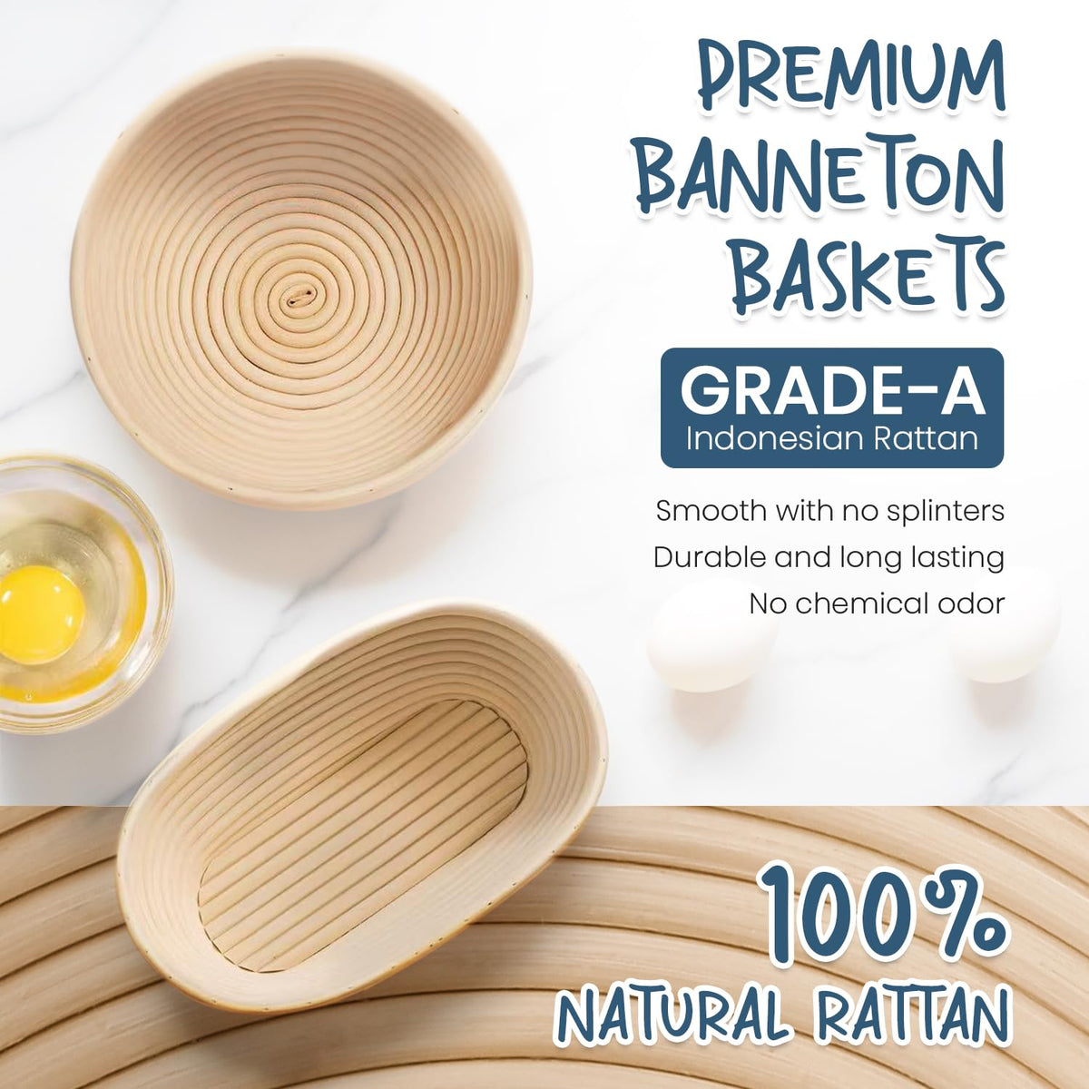 Glimsax Banneton Proofing Basket Set of 2, 9" Round & 10" Oval for Sourdough Baking, Bread Making Accessories and Tools Starter Kit, Gifts for Beginner and Professional Bakers 🍁 All In One Marketplace Canada