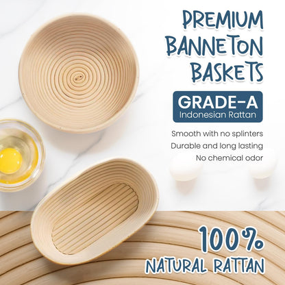 Glimsax Banneton Proofing Basket Set of 2, 9" Round & 10" Oval for Sourdough Baking, Bread Making Accessories and Tools Starter Kit, Gifts for Beginner and Professional Bakers 🍁 All In One Marketplace Canada