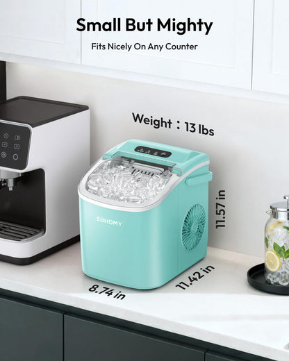 EUHOMY Countertop Ice Maker Machine with Handle, 26lbs Per Day, 9 Ice Cubes Ready in 6 Mins, Auto-Cleaning Portable Ice Maker with Basket and Scoop, for Home/Kitchen/Camping/RV (Green) 🍁 All In One Marketplace Canada