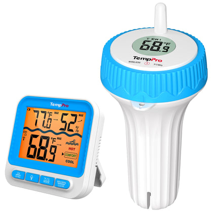 TempPro Waterproof Wireless Pool Thermometer Easy Read, Digital Pool Thermometer Floating for Swimming Pool, Hot Tub, Cold Plunge, Pond, Upgraded IPX8 Water Temperature Monitor (Previously ThermoPro) 🍁 All In One Marketplace Canada