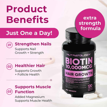 Biotin 10000MCG Hair Vitamins For Hair Growth Women | Canadian-Made | Promotes Healthy Skin & Nail Growth - Supports Muscle Function - Biotin Supplement - Hair Growth Products for Women - 120 capsules 🍁 All In One Marketplace Canada