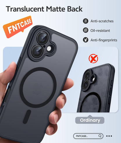 FNTCASE for iPhone 16 Phone Case: Magnetic Translucent Matte [Full Covered Camera Protection] [Screen Protector] Military Grade Shockproof Slim Cover Drop Proof Protective Cases - Black 🍁 All In One Marketplace Canada