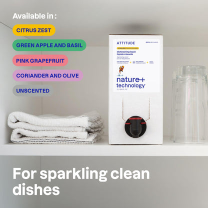 ATTITUDE Dish Soap Refill, EWG Verified, Plant-Based & Vegan Dishwashing Liquid, Naturally Derived, Made in Canada, Green Apple & Basil Scent, 2 Liters 🍁 All In One Marketplace Canada