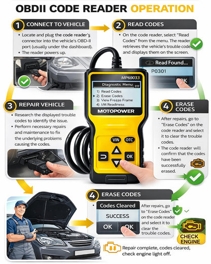 MOTOPOWER MP69033 Car OBD2 Scanner Code Reader Engine Fault Scanner CAN Diagnostic Scan Tool for All OBD II Protocol Cars Since 1996, Yellow 🍁 All In One Marketplace Canada