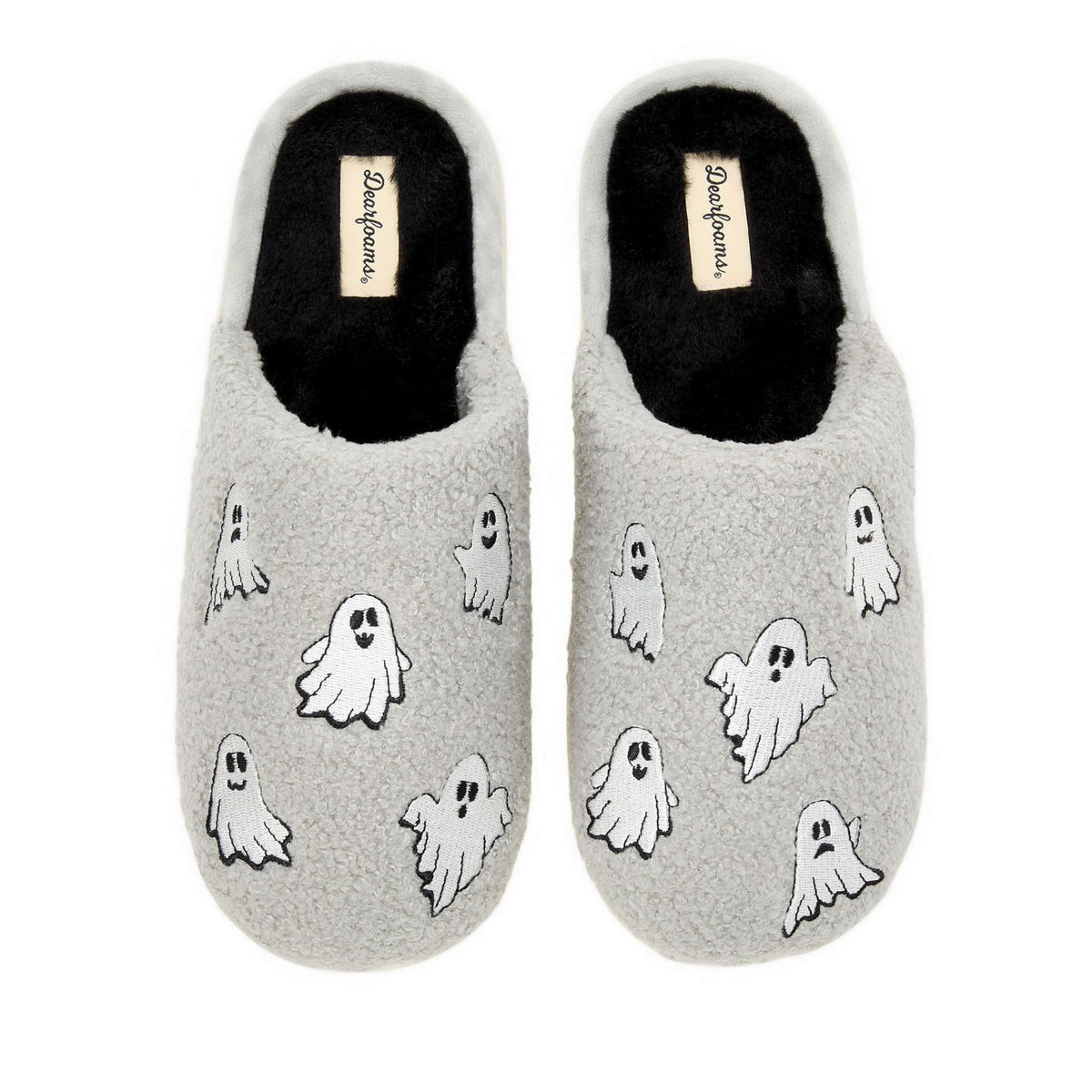Dearfoams Unisex-Adult Spooky Fuzzy Halloween Pumpkin Jack O Lantern Slipper, Grey Ghost, 11-12 Women/9-10 Men