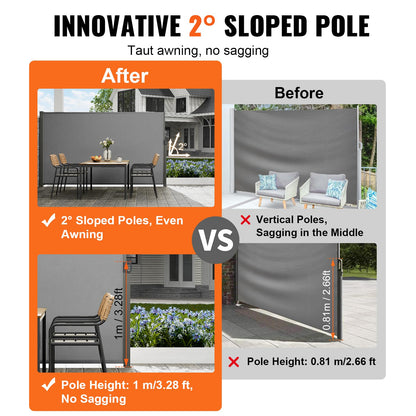 VEVOR Retractable Side Awning, 71''x 138'' Outdoor Privacy Screen, 180g Polyester Water-Proof Retractable Patio Screen, UV 30+ Room Divider Wind Screen for Patio, Backyard, Balcony, Gray 🍁 All In One Marketplace Canada