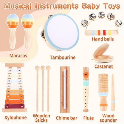 Wooden Musical Instruments for Toddlers 1-3 - Montessori Educational Toys for 1 2 3 Year Old Baby Kids, with Xylophone, One 1st 2st Christmas Birthday Gifts for Girls Boys 🍁 All In One Marketplace Canada