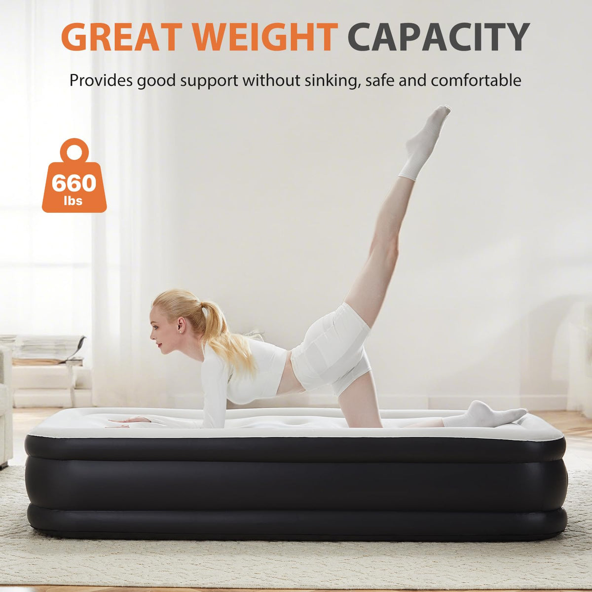 Sweetcrispy Twin Air Mattress, 18" Inflatable Blow Up Airbed with Built-in High Capacity Pump, Double Height, Non-Slip Bottom Design, Weight Capacity 660 lbs Air Bed for Home or Camping 🍁 All In One Marketplace Canada