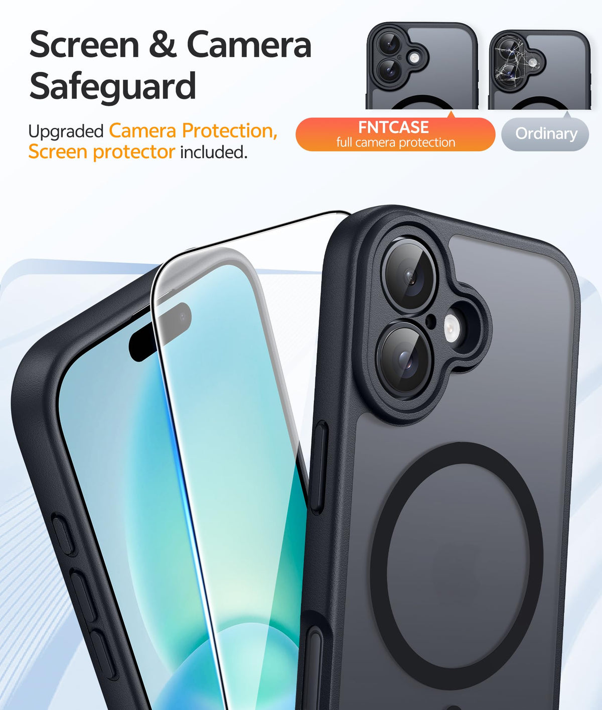 FNTCASE for iPhone 16 Phone Case: Magnetic Translucent Matte [Full Covered Camera Protection] [Screen Protector] Military Grade Shockproof Slim Cover Drop Proof Protective Cases - Black 🍁 All In One Marketplace Canada