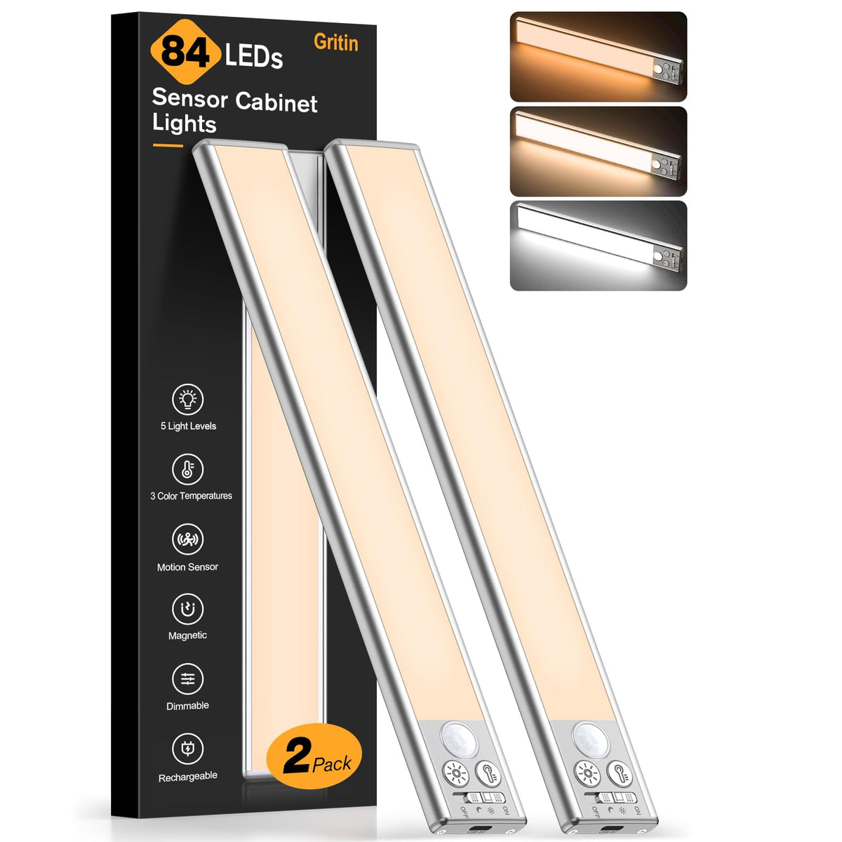 Gritin 10.2inch Under Cabinet Lighting Rechargeable 2 Pack 🍁 All In One Marketplace Canada