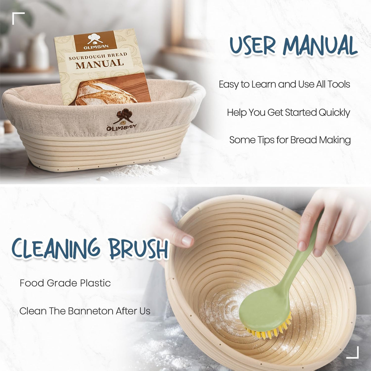 Glimsax Banneton Proofing Basket Set of 2, 9" Round & 10" Oval for Sourdough Baking, Bread Making Accessories and Tools Starter Kit, Gifts for Beginner and Professional Bakers 🍁 All In One Marketplace Canada