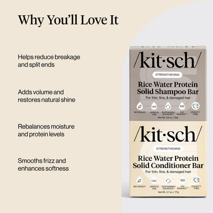 Kitsch Rice Water Protein Solid Shampoo and Conditioner Set for Hair Growth – Strengthening Hair Care Duo w/Rice Protein & Vitamins for Damage Repair – Paraben, Sulfate & Silicone Free – 2 Pack 🍁 All In One Marketplace Canada