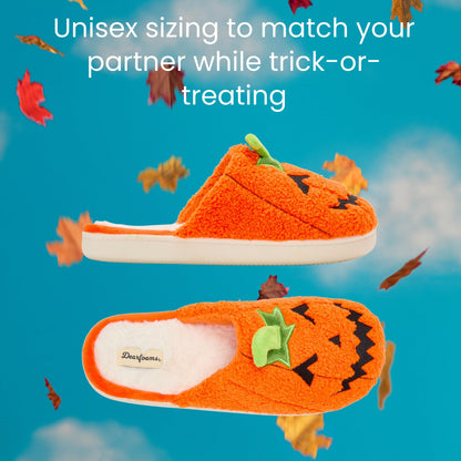 Dearfoams Unisex-Adult Spooky Fuzzy Halloween Pumpkin Jack O Lantern Slipper, Jack O Lantern, 11-12 Women/9-10 Men