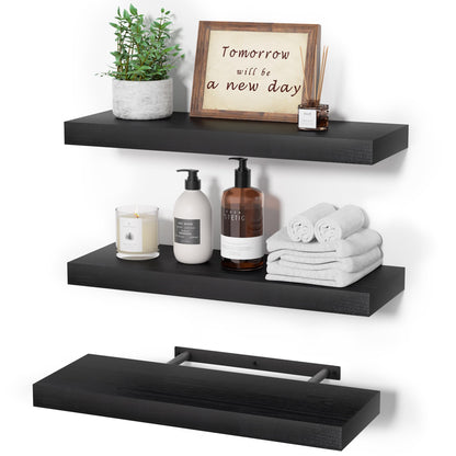 upsimples 16.5" L Black Wooden Floating Shelves with Invisible Brackets, Wall Mounted Modern Wood Shelves Set of 3, for Bathroom Bedroom 🍁 All In One Marketplace Canada