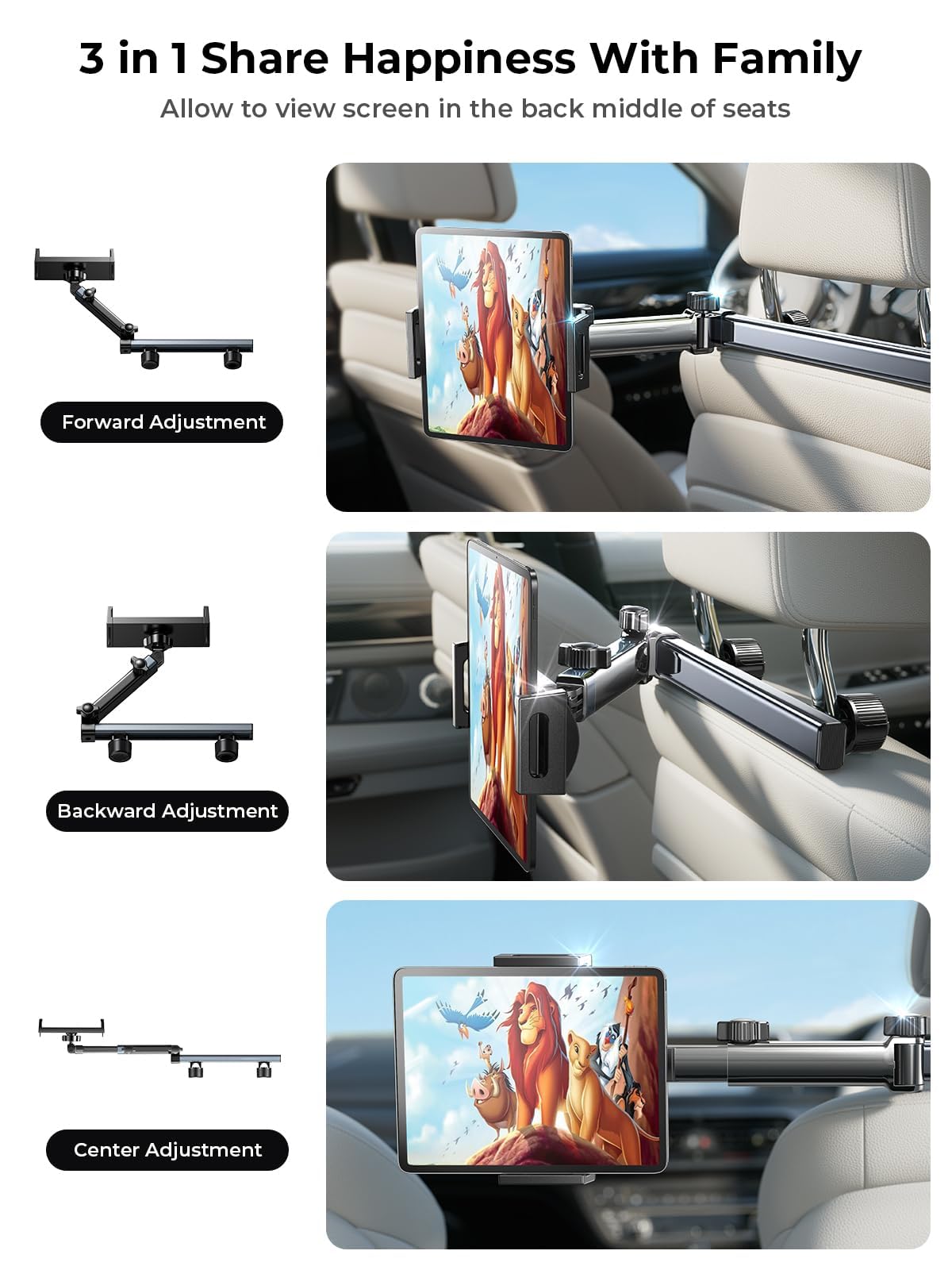 LISEN for iPad Tablet Holder for Car [3 in 1] Car Accessories iPad Holder Mount Back Seat for Car Headrest Video Kids Long Road Trip Car Essentials for 4.7-11" Tablet iPad Pro, Mini, Samsung (Black) 🍁 All In One Marketplace Canada