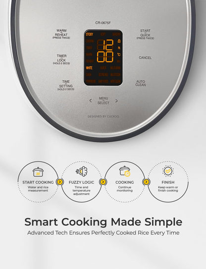 CUCKOO Rice Cooker 6 Cup Uncooked / 12 Cup Cooked, Modern Fuzzy Logic Rice Cooker Small with Delay Timer & Keep Warm Setting, Versatile Food Steamer for Cooking, Non-Stick Inner Pot, Gray (CR-0675FG) 🍁 All In One Marketplace Canada