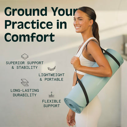 Retrospec Solana Yoga Mat 1" And 1/2" Thick With Nylon Strap for Men And Women - Non Slip Exercise Mat For Home Yoga, Pilates, Stretching, Floor And Fitness Workouts , Black 🍁 All In One Marketplace Canada