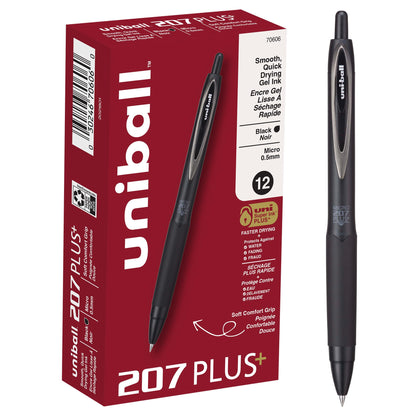 Uniball 207 Plus+ Retractable Gel Pens, Micro Point (0.5mm), Black, 12 Pack 🍁 All In One Marketplace Canada