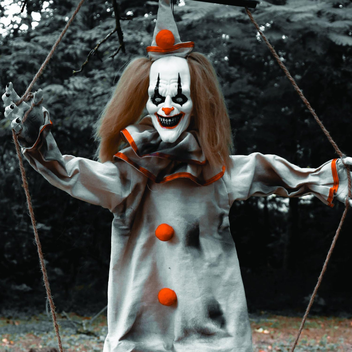 Haunted Hill Farm 55-in. Smalls The Animated Swinging Clown, Indoor or Covered Outdoor Halloween Decoration, Battery Operated, Festive Holiday Decor