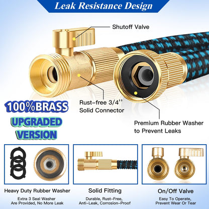 100ft Expandable Garden Hose Water Hose - Kink Free Flexible Expending Hose 100ft with 10 Function Nozzle and 3-Layers Latex, 3/4 Solid Solid Fittings, Lightweight Pipe (Blue) 🍁 All In One Marketplace Canada