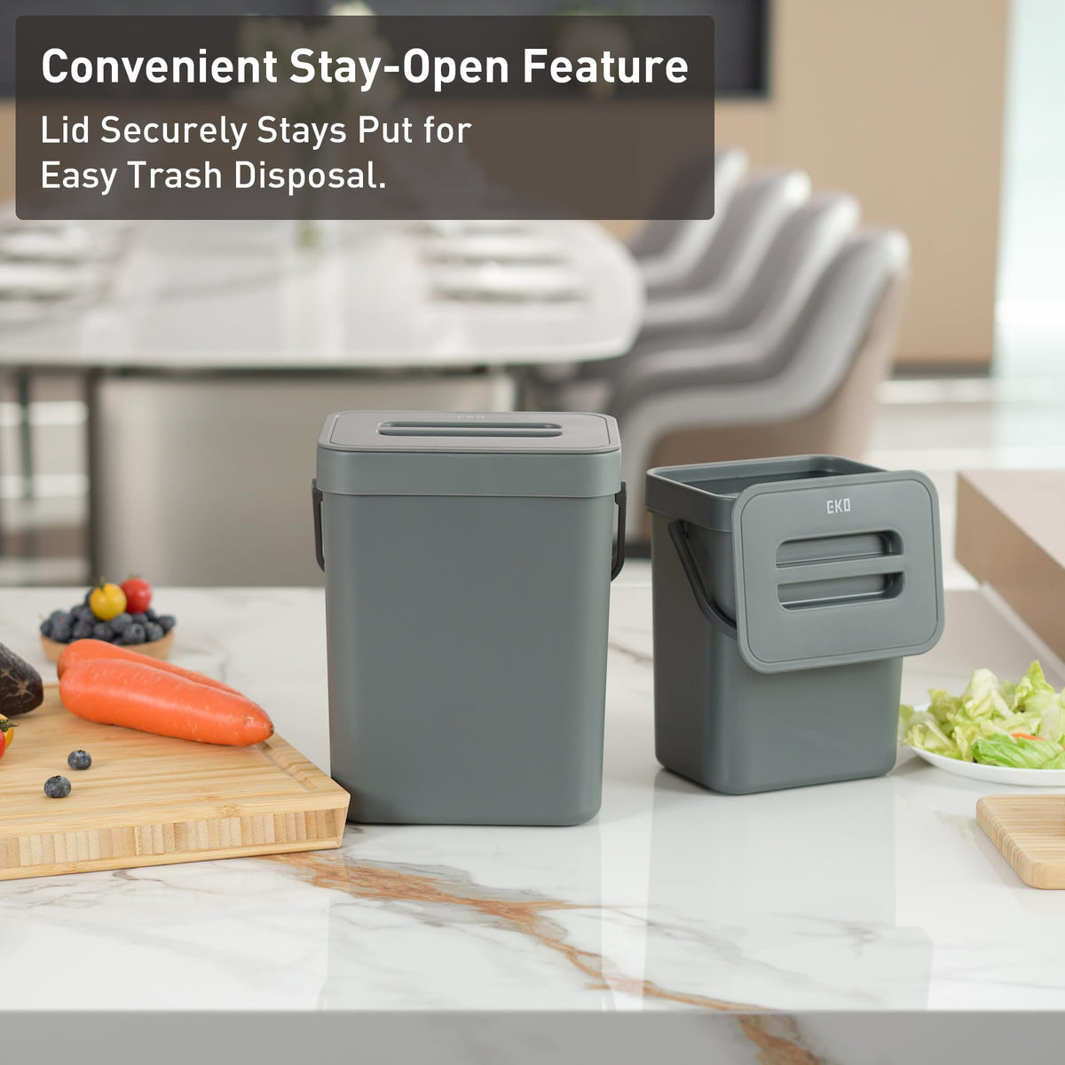 EKO Puro Mini Wall-Mounted Trash Can with Lid, Indoor Food Waste Compost Bucket, 0.79 Gal / 3L Small Hanging Trash Can for Kitchen (Grey) 🍁 All In One Marketplace Canada
