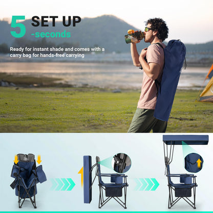 Overmont Beach Chair with Canopy Shade and Cooler - Support 330lbs Oversized Folding Camping Chair with Umbrella- Cup Holder - Cool Bag - Lounge Chair for Sand Travel Outdoor Pool Sports Blue 2pcs 🍁 All In One Marketplace Canada