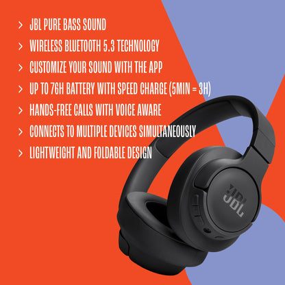 JBL Tune 720BT - Wireless Over-Ear Headphones with JBL Pure Bass Sound, Bluetooth 5.3, Up to 76H Battery Life and Speed Charge, Lightweight, Comfortable and Foldable Design (Black) 🍁 All In One Marketplace Canada
