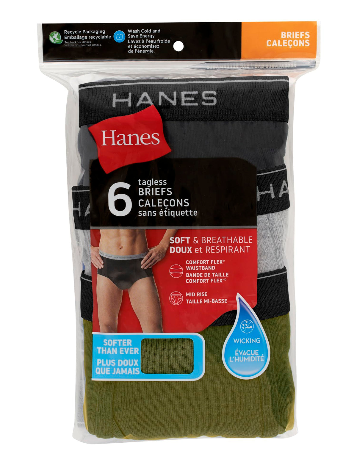 Hanes Mens 6-pack Exposed Waistband Mid-rise Briefs-underwear, White/Black, Small US 🍁 All In One Marketplace Canada
