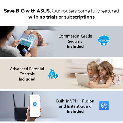 ASUS RT-AX1800S Dual Band WiFi 6 Extendable Router, Subscription-Free Network Security, Parental Control, Built-in VPN, AiMesh Compatible, Gaming & Streaming, Smart Home 🍁 All In One Marketplace Canada