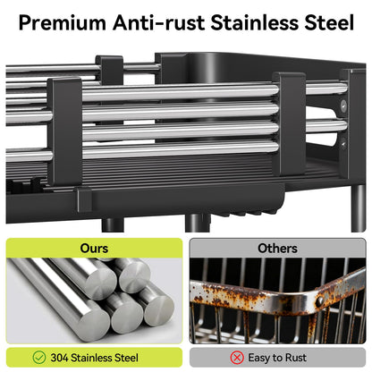 Urackify Extendable Dish Drying Rack, Dual Part Dish Drainers with Non-Scratch and Movable Cutlery Drainer and Drainage Spout, Adjustable Dish Rack for Kitchen,Black 🍁 All In One Marketplace Canada