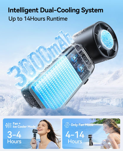KIMMOO Portable Handheld Turbo Fan with Ice Cooler, Powerful 21000 RPM, Speed (1-199), Up to 14Hrs Cooling, Rechargeable Personal Fan (Black) 🍁 All In One Marketplace Canada