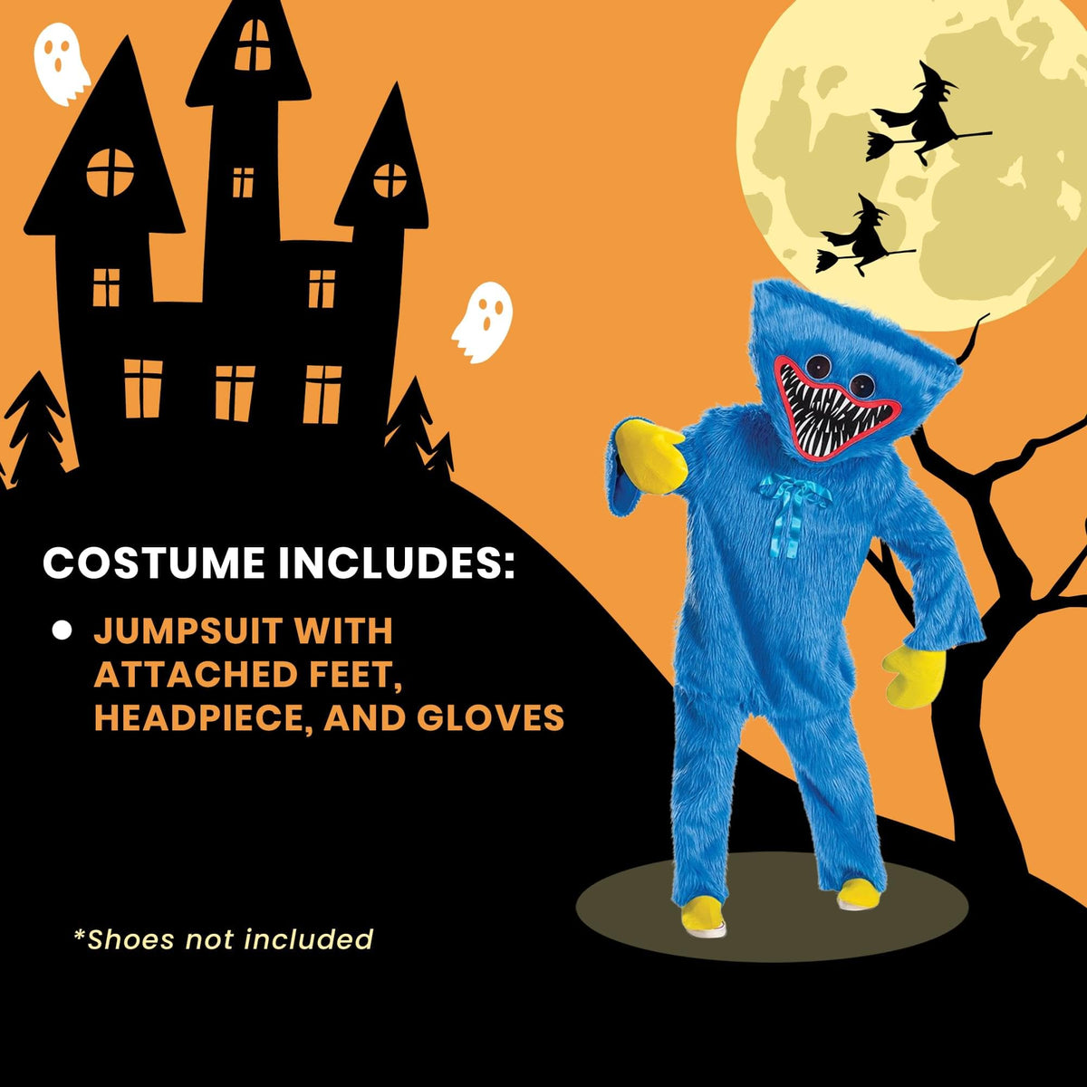 Disguise Huggy Wuggy Adult Costume, Official Poppy Playtime Halloween Costume with Headpiece, Size AD XS/S (28-30)