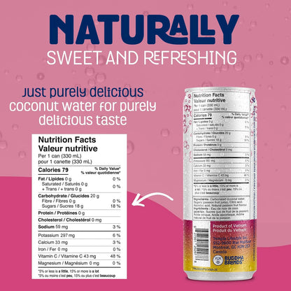 THIRSTY BUDDHA Sparkling Coconut Water with Passion Fruit, No Added Sugar, Pure Coco Drink, Natural Fruit Flavour, Electrolyte & Nutrient-Rich, 12 Pack, (12/330ml) 🍁 All In One Marketplace Canada