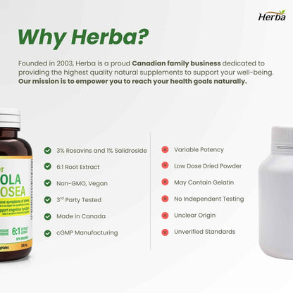 Herba Rhodiola Rosea Supplement 200mg - 90 Capsules | 6:1 Extract | Rhodiola Supplement with Min 3% Rosavins and 1% Salidrosides | Help Relieve Symptoms of Stress | Made in Canada 🍁 All In One Marketplace Canada