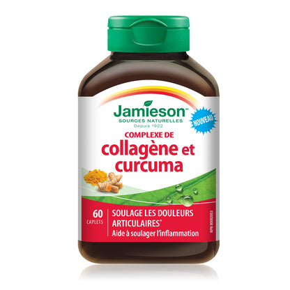 Jamieson Collagen Turmeric Complex, with 600 mg Collagen, Anti-inflammatory, Provides Joint Pain Relief and Digestive Support. Gluten-Free, No Artificial Colours, Flavours, or Preservatives, 60 Caplets, Proudly Canadian 🍁 All In One Marketplace Canada