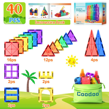 Magnetic Tiles Kids Toys STEM Magnet Toy for Toddler Magnetic Blocks Building Preschool Learning Sensory Montessori Toys for 3+ Year Old Boys and Girls, Safe Creativity Toddler Kids Toy 40PCS 🍁 All In One Marketplace Canada