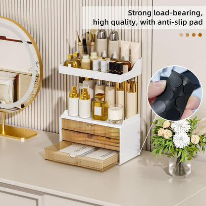 StorBin 3 Large Drawers Makeup Organizer - 5 Tier Bathroom Counter Organizers and Storage, Versatile Perfume Vanity Organizer, Ideal for Cosmetic, Large Skincare, Face Mask, Office Supplies, Amber 🍁 All In One Marketplace Canada