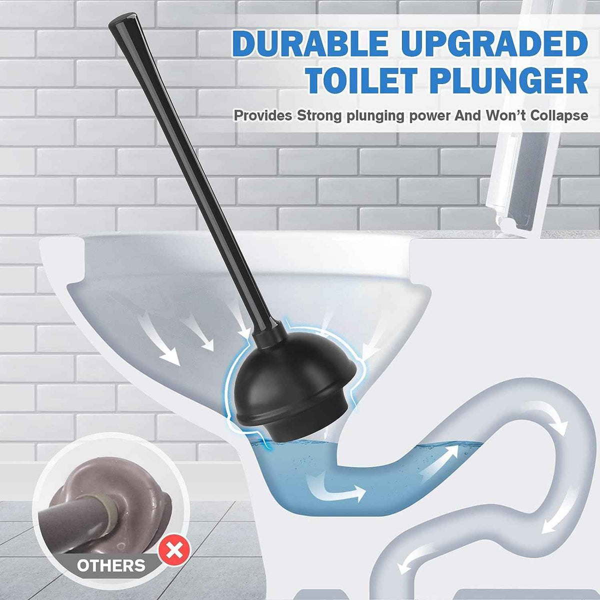Toilet Plunger and Brush with Holder, Bowl Brush and Heavy Duty Toilet Plunger Set for 5.7-inch Toilet Drain, 2-in-1 Bathroom Cleaning Combo with Modern Caddy Stand (Black) 🍁 All In One Marketplace Canada