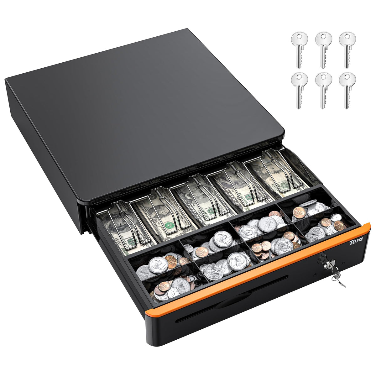 Tera 16" Auto Open Cash Register Drawer Insert Tray 5 Bill 8 Coin for Point of Sale (POS) System with Removable Cash Tray Media Slot 24V RJ12 Key-Lock (Round Corner) for Small Businesses Retail 405R 🍁 All In One Marketplace Canada