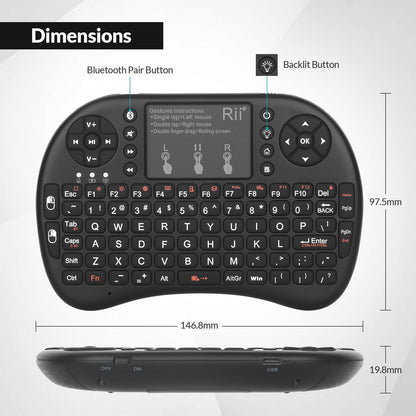 Rii i8+ Mini Wireless Keyboard,Bluetooth Keyboard with Touchpad,Handheld Remote,LED Backlit Compatible with Android TV Box, Android Smart TV,HTPC,Raspberry Pi, Win 7 8 10,Mac OS 🍁 All In One Marketplace Canada