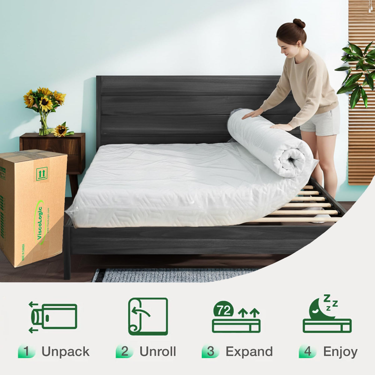 ViscoLogic Made in Canada 10 Inch Queen Mattress, Cool Gel Infused Foam, Medium Firm Support & Pressure Relief for Adults, Mattress in a Box, CertiPUR-US®, Queen Size 🍁 All In One Marketplace Canada