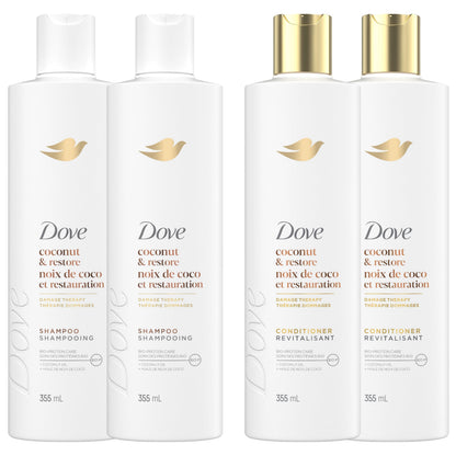 Dove Coconut Restore Shampoo & Conditioner for Damaged Hair, with Liquid Bio-Protein Care, 355 ML (2 Shampoo + 2 Conditioner) 🍁 All In One Marketplace Canada