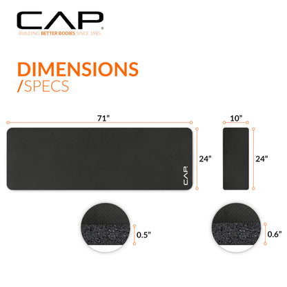 CAP Barbell Yoga Mat 1/2" Thick with Carrying Strap & Knee Pad - High Density Exercise Mat for Yoga, Pilates, Stretching, Floor & Fitness Workouts - 71''x24''x1/2" | Black 🍁 All In One Marketplace Canada