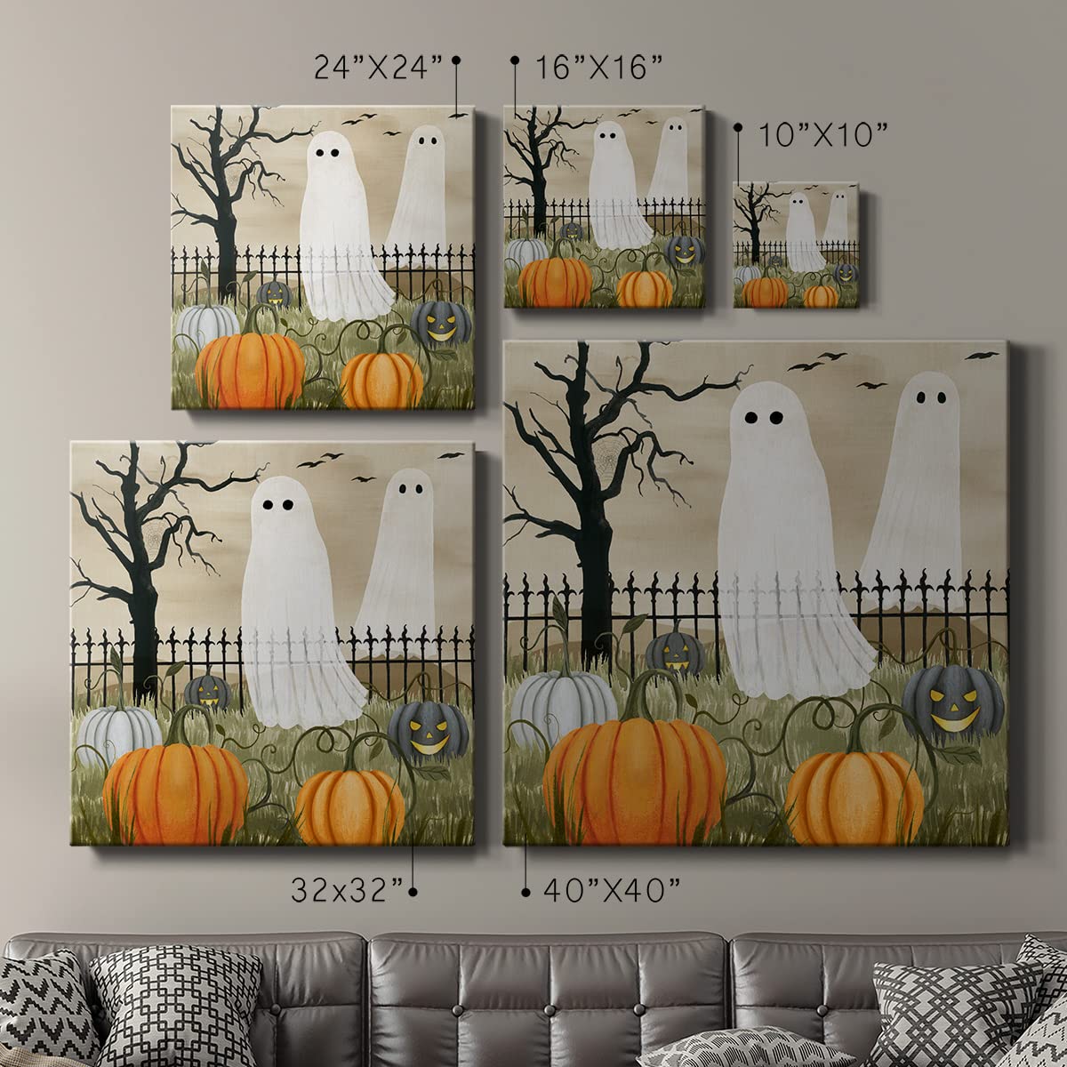 Renditions Gallery Modern Canvas Wall Art Pictures for Office Decorations Halloween Hunted Pumpkin Patch Premium Wall Hanging Wooden Artwork for Livingroom Kitchen Paintings - 16"X16" LT508